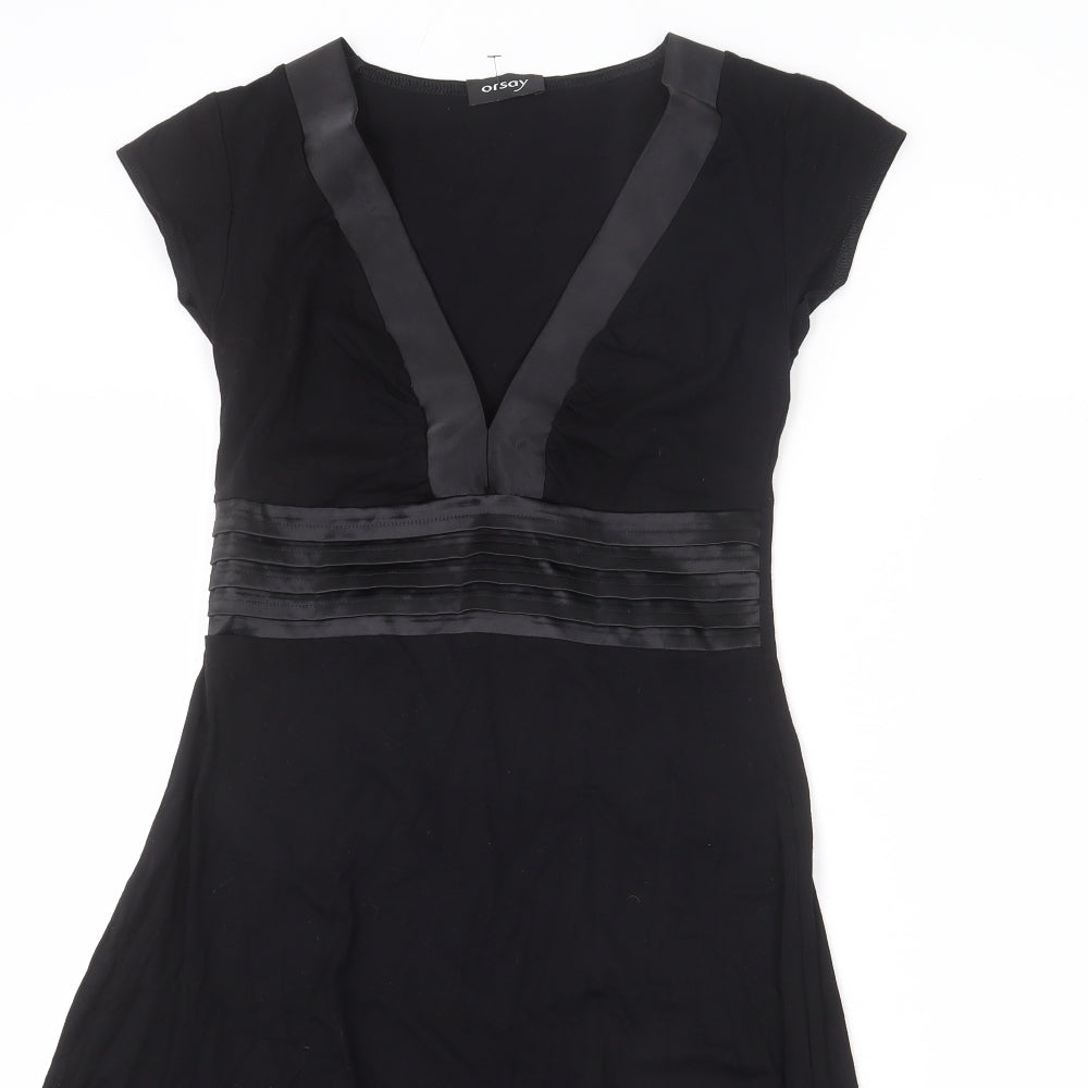 ORSAY Womens Black Viscose A-Line Size 10 V-Neck Pullover - Frills
