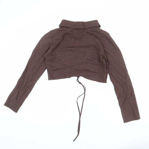 Zara Womens Brown Viscose Cropped T-Shirt Size M Collared - Ruched