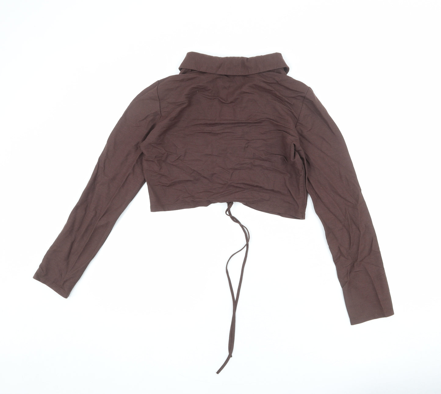 Zara Womens Brown Viscose Cropped T-Shirt Size M Collared - Ruched
