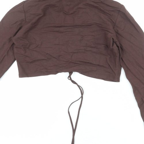 Zara Womens Brown Viscose Cropped T-Shirt Size M Collared - Ruched