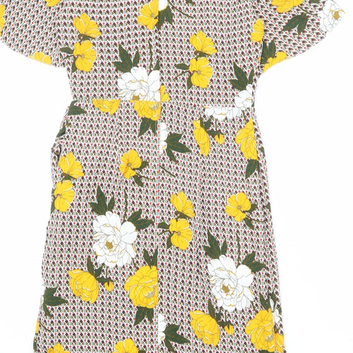 Dorothy Perkins Womens Multicoloured Geometric Polyester Sheath Size 8 Roll Neck Zip - Floral Detail, Tie Front