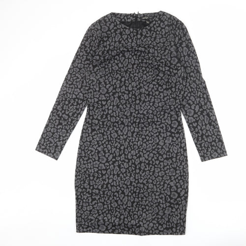 Mango Womens Grey Animal Print Polyester Sheath Size L Round Neck Zip - Leopard Print