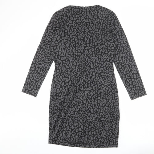 Mango Womens Grey Animal Print Polyester Sheath Size L Round Neck Zip - Leopard Print
