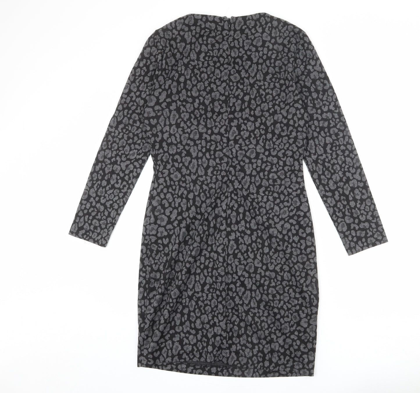 Mango Womens Grey Animal Print Polyester Sheath Size L Round Neck Zip - Leopard Print