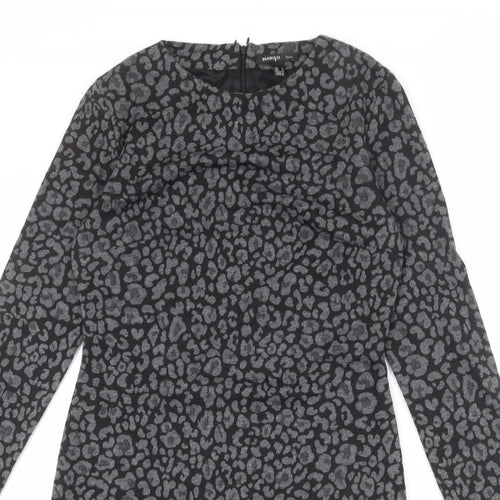 Mango Womens Grey Animal Print Polyester Sheath Size L Round Neck Zip - Leopard Print