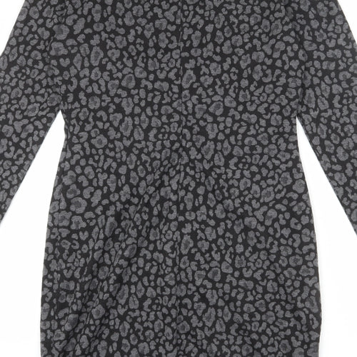 Mango Womens Grey Animal Print Polyester Sheath Size L Round Neck Zip - Leopard Print