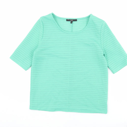 NEXT Womens Green Geometric Polyester Basic T-Shirt Size 6 Round Neck