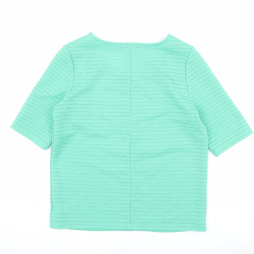 NEXT Womens Green Geometric Polyester Basic T-Shirt Size 6 Round Neck