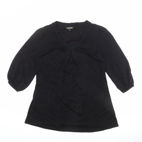 Bonmarché Womens Black Nylon Basic Blouse Size 12 V-Neck