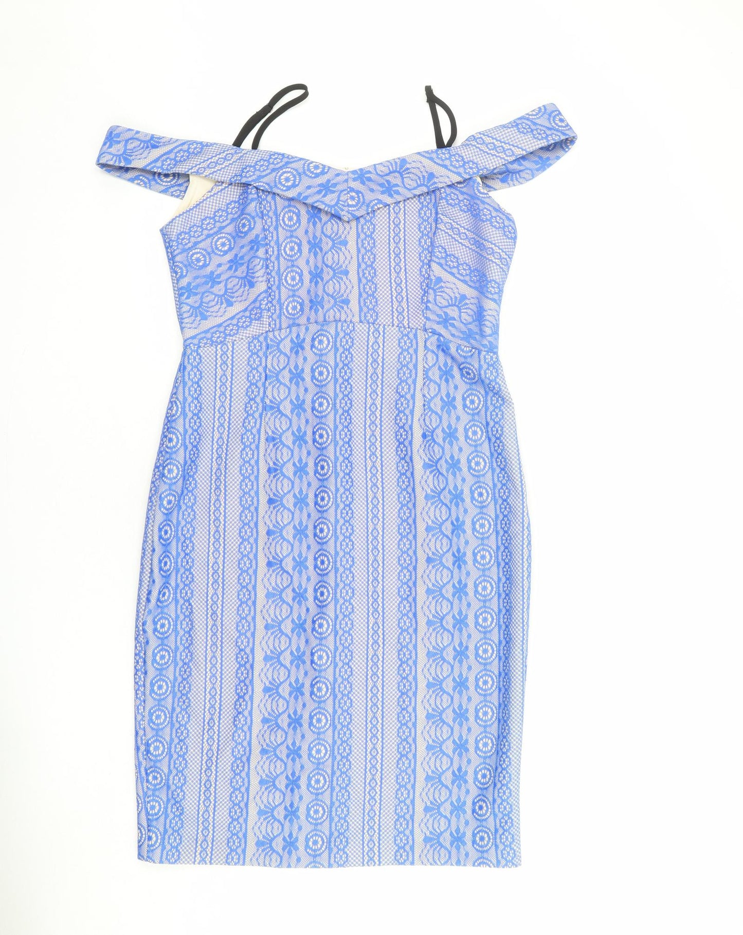 River Island Womens Blue Geometric Nylon Sheath Size 10 Square Neck Zip