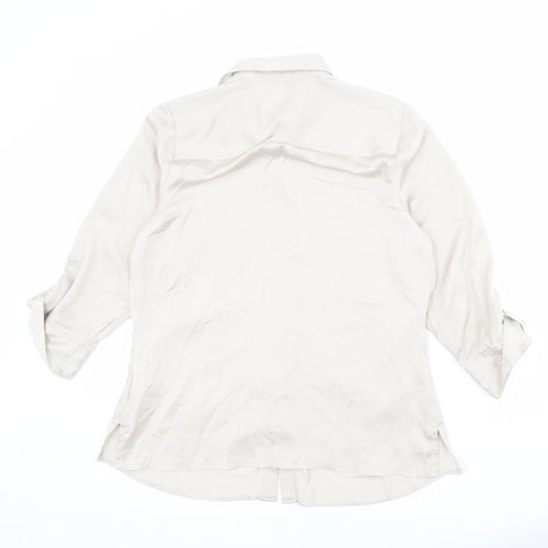 Classic Womens Beige Polka Dot Polyester Basic Button-Up Size 12 Collared