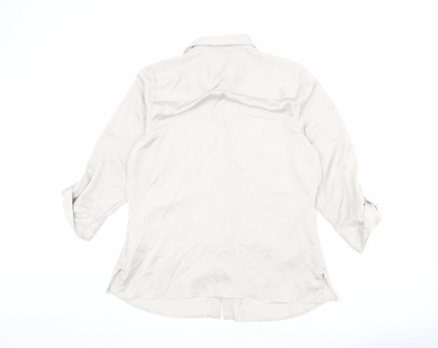 Classic Womens Beige Polka Dot Polyester Basic Button-Up Size 12 Collared
