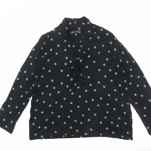 Marks and Spencer Womens Black Polka Dot Polyester Basic Blouse Size 18 Collared