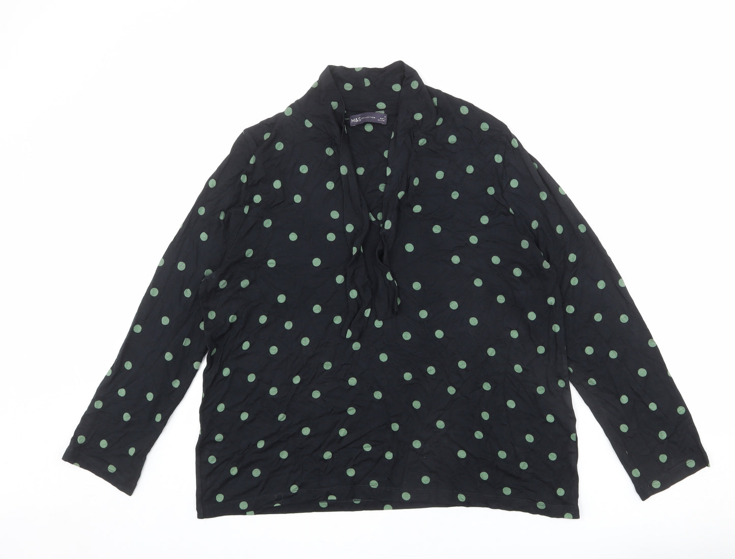 Marks and Spencer Womens Black Polka Dot Polyester Basic Blouse Size 18 Collared