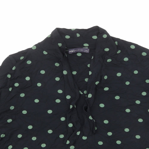 Marks and Spencer Womens Black Polka Dot Polyester Basic Blouse Size 18 Collared