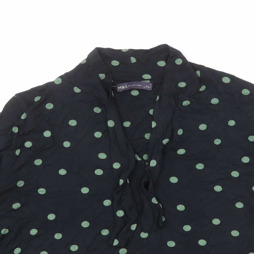Marks and Spencer Womens Black Polka Dot Polyester Basic Blouse Size 18 Collared