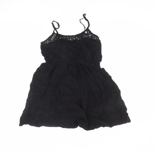 Divided by H&M Womens Black Viscose A-Line Size 12 Round Neck Pullover - Lace Detail