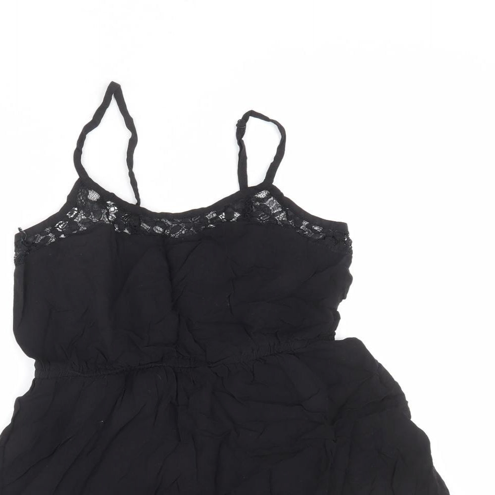 Divided by H&M Womens Black Viscose A-Line Size 12 Round Neck Pullover - Lace Detail