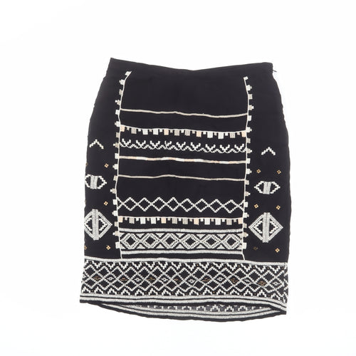 Monsoon Womens Black Geometric Viscose Straight & Pencil Skirt Size 10 Zip