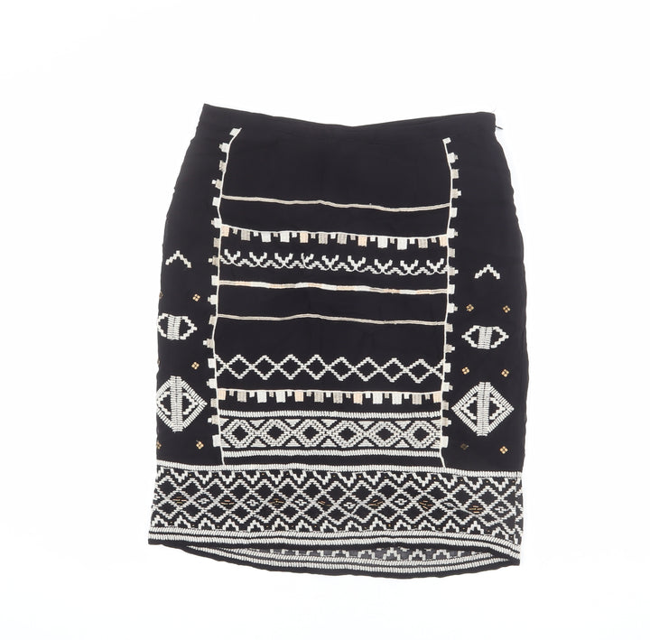 Monsoon Womens Black Geometric Viscose Straight & Pencil Skirt Size 10 Zip