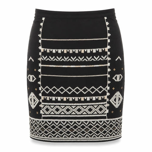 Monsoon Womens Black Geometric Viscose Straight & Pencil Skirt Size 10 Zip