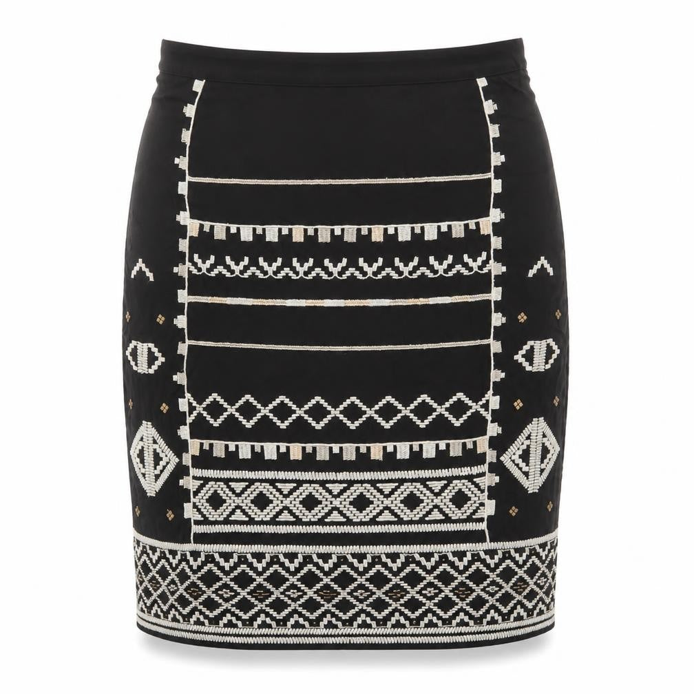 Monsoon Womens Black Geometric Viscose Straight & Pencil Skirt Size 10 Zip