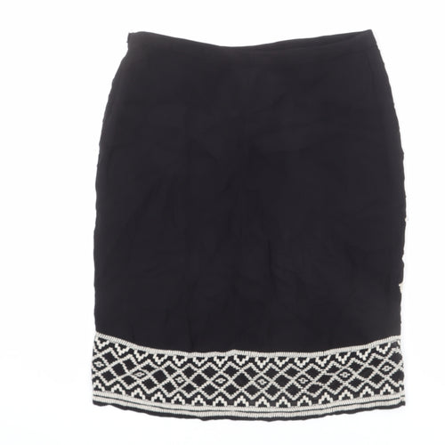 Monsoon Womens Black Geometric Viscose Straight & Pencil Skirt Size 10 Zip