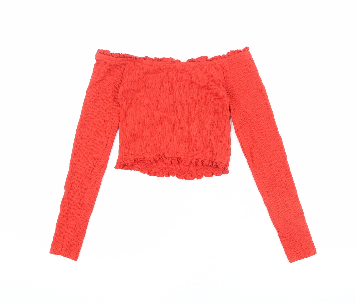 New Look Womens Red Cotton Cropped T-Shirt Size 10 Off the Shoulder