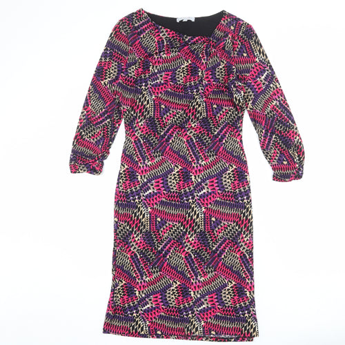 Per Una Womens Multicoloured Geometric Polyester Sheath Size 10 Square Neck Pullover - Asymmetric Neckline