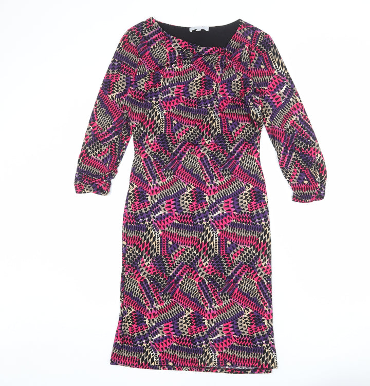 Per Una Womens Multicoloured Geometric Polyester Sheath Size 10 Square Neck Pullover - Asymmetric Neckline