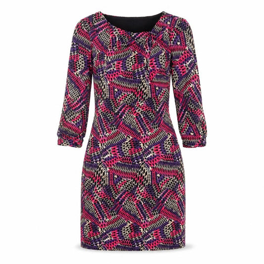 Front view of Per Una women’s multicoloured geometric polyester sheath, square neck pullover - asymmetric neckline