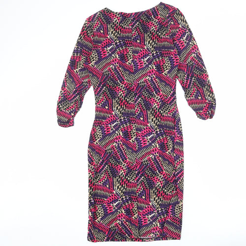 Per Una Womens Multicoloured Geometric Polyester Sheath Size 10 Square Neck Pullover - Asymmetric Neckline