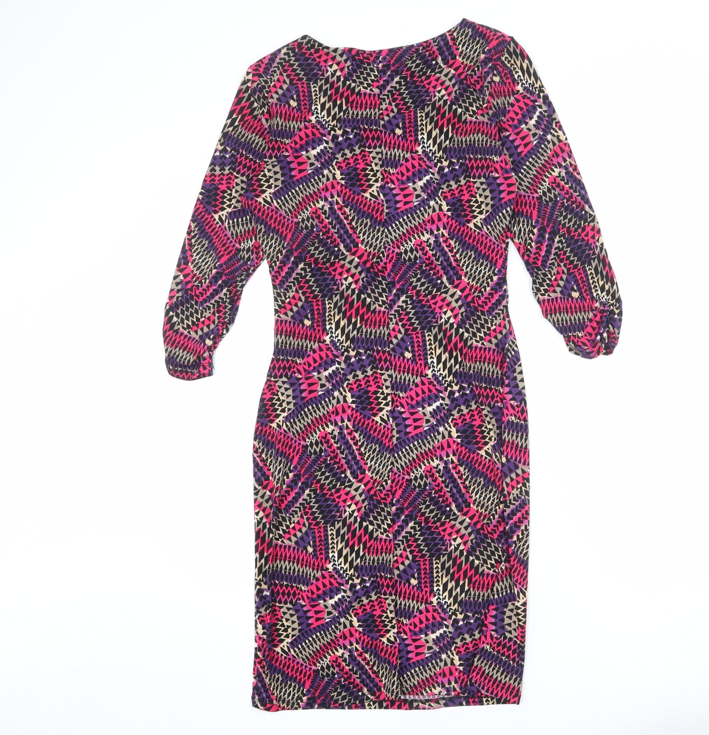 Per Una Womens Multicoloured Geometric Polyester Sheath Size 10 Square Neck Pullover - Asymmetric Neckline