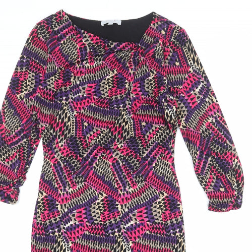 Per Una Womens Multicoloured Geometric Polyester Sheath Size 10 Square Neck Pullover - Asymmetric Neckline