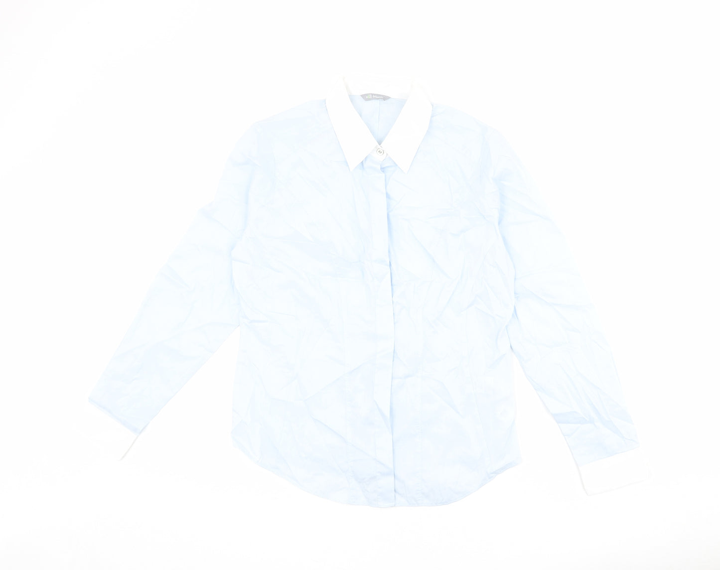 Marks and Spencer Womens Blue Cotton Basic Button-Up Size 14 Collared