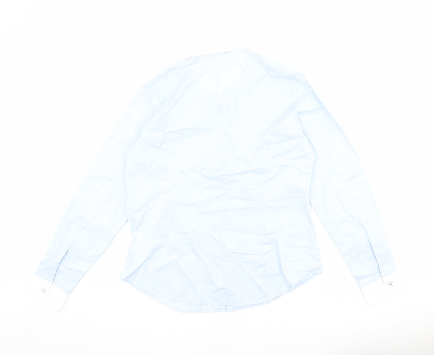 Marks and Spencer Womens Blue Cotton Basic Button-Up Size 14 Collared