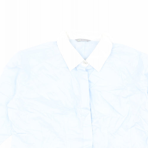 Marks and Spencer Womens Blue Cotton Basic Button-Up Size 14 Collared