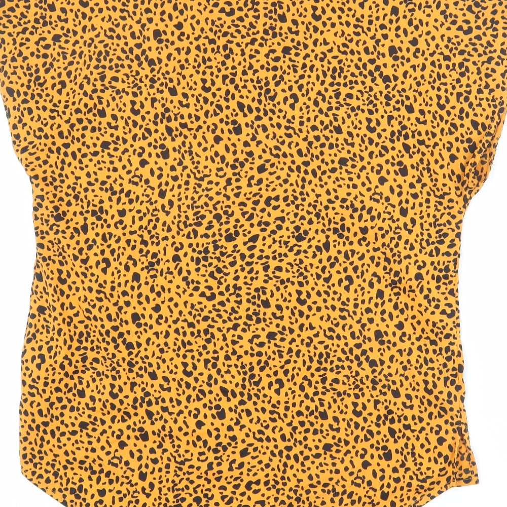 M&Co Womens Orange Animal Print Polyester Basic Blouse Size 12 V-Neck - Leopard Print
