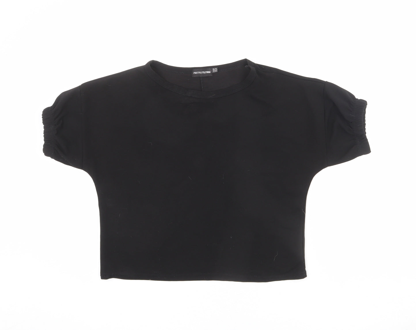 PRETTYLITTLETHING Womens Black Polyester Basic T-Shirt Size 10 Round Neck