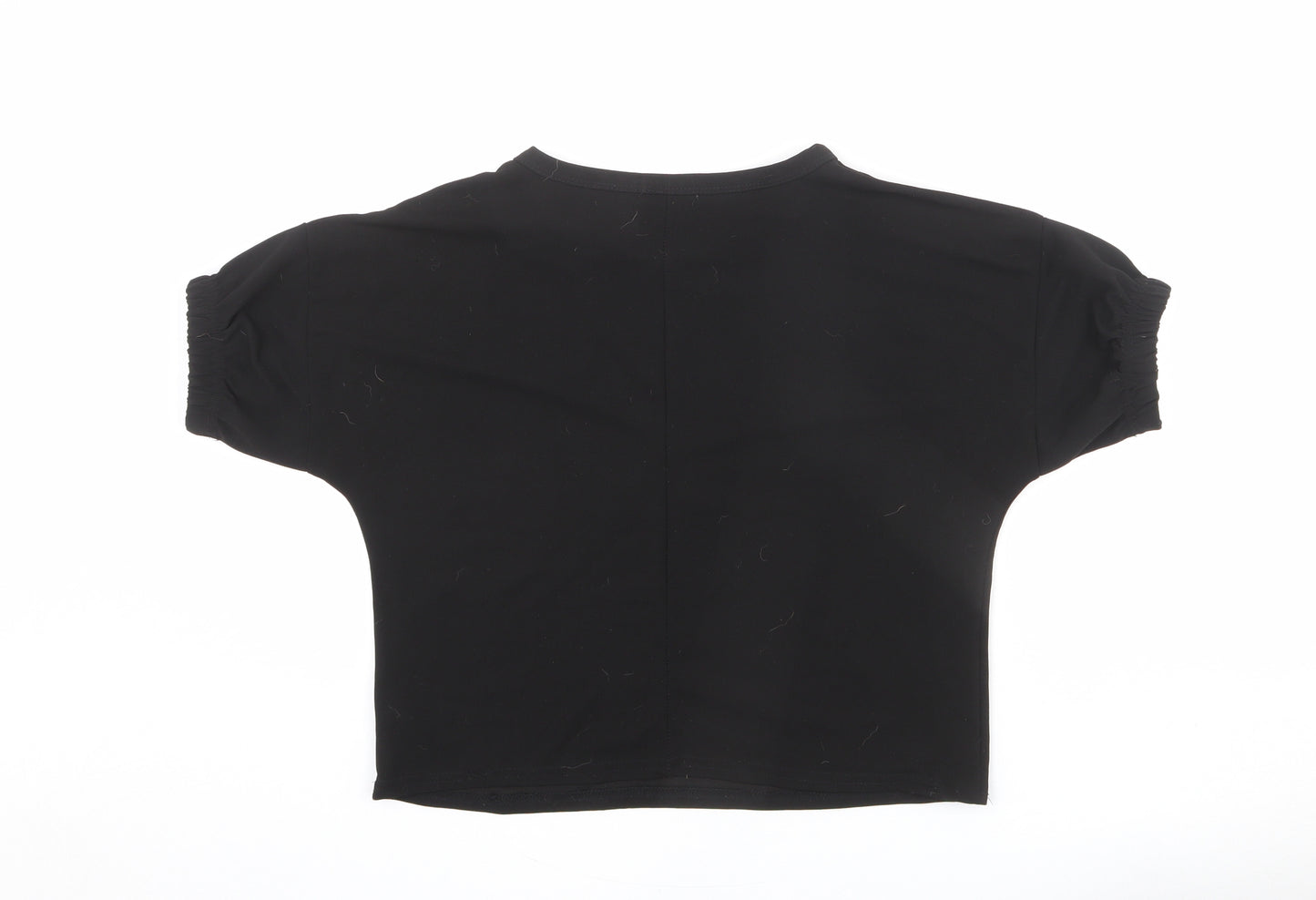 PRETTYLITTLETHING Womens Black Polyester Basic T-Shirt Size 10 Round Neck