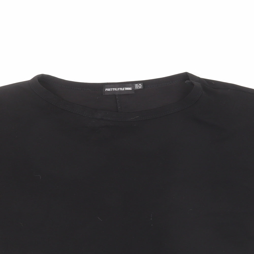PRETTYLITTLETHING Womens Black Polyester Basic T-Shirt Size 10 Round Neck