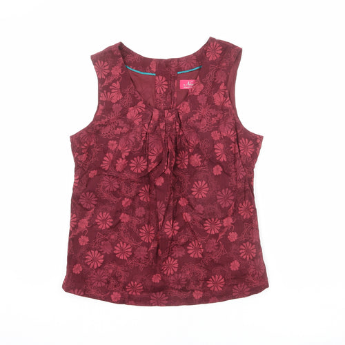Ness Womens Red Floral Cotton Basic Tank Size 12 Round Neck