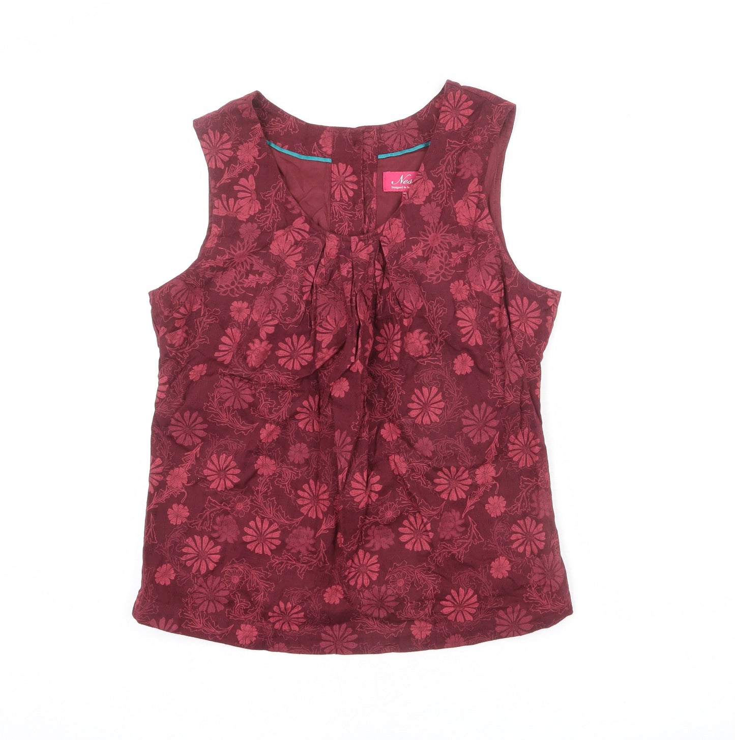 Ness Womens Red Floral Cotton Basic Tank Size 12 Round Neck