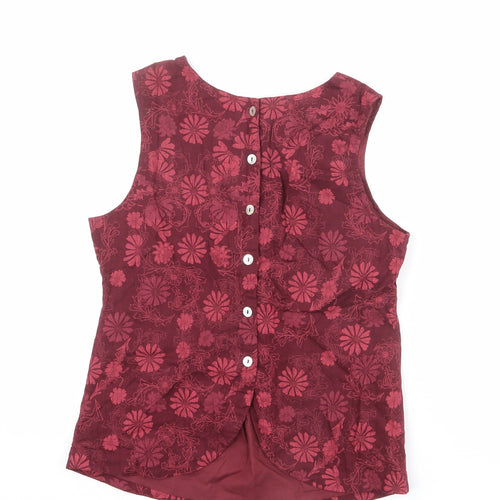 Ness Womens Red Floral Cotton Basic Tank Size 12 Round Neck