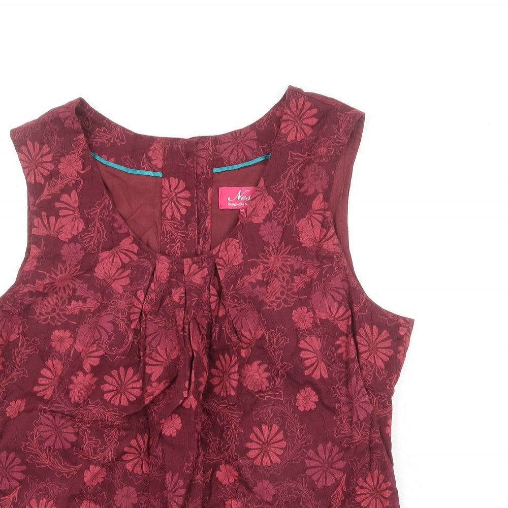 Ness Womens Red Floral Cotton Basic Tank Size 12 Round Neck