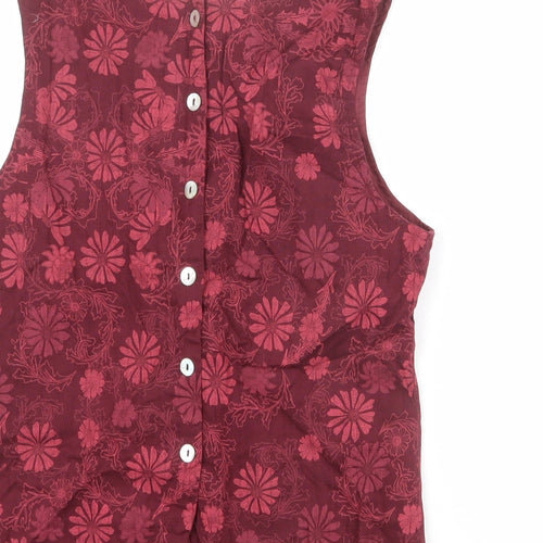 Ness Womens Red Floral Cotton Basic Tank Size 12 Round Neck