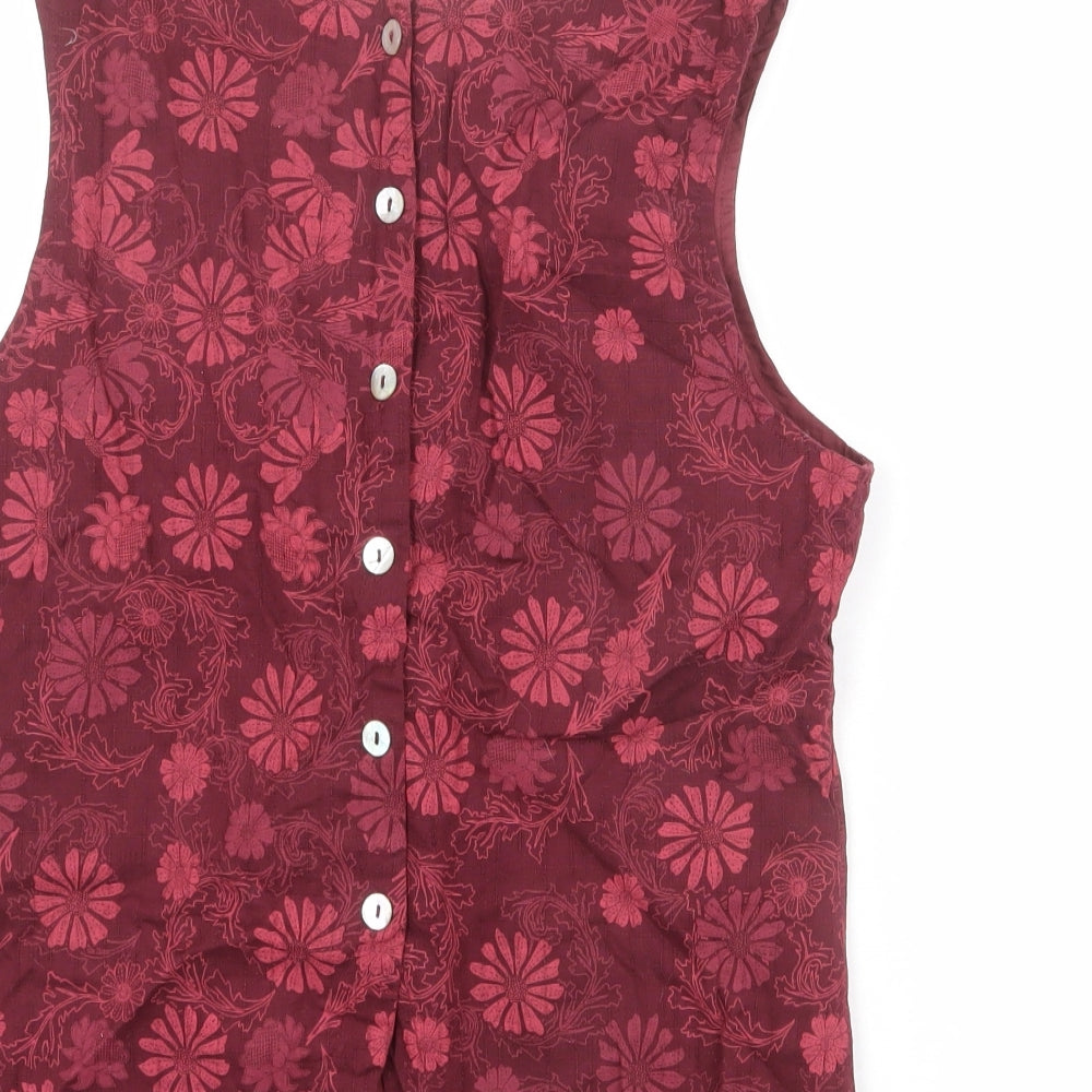 Ness Womens Red Floral Cotton Basic Tank Size 12 Round Neck