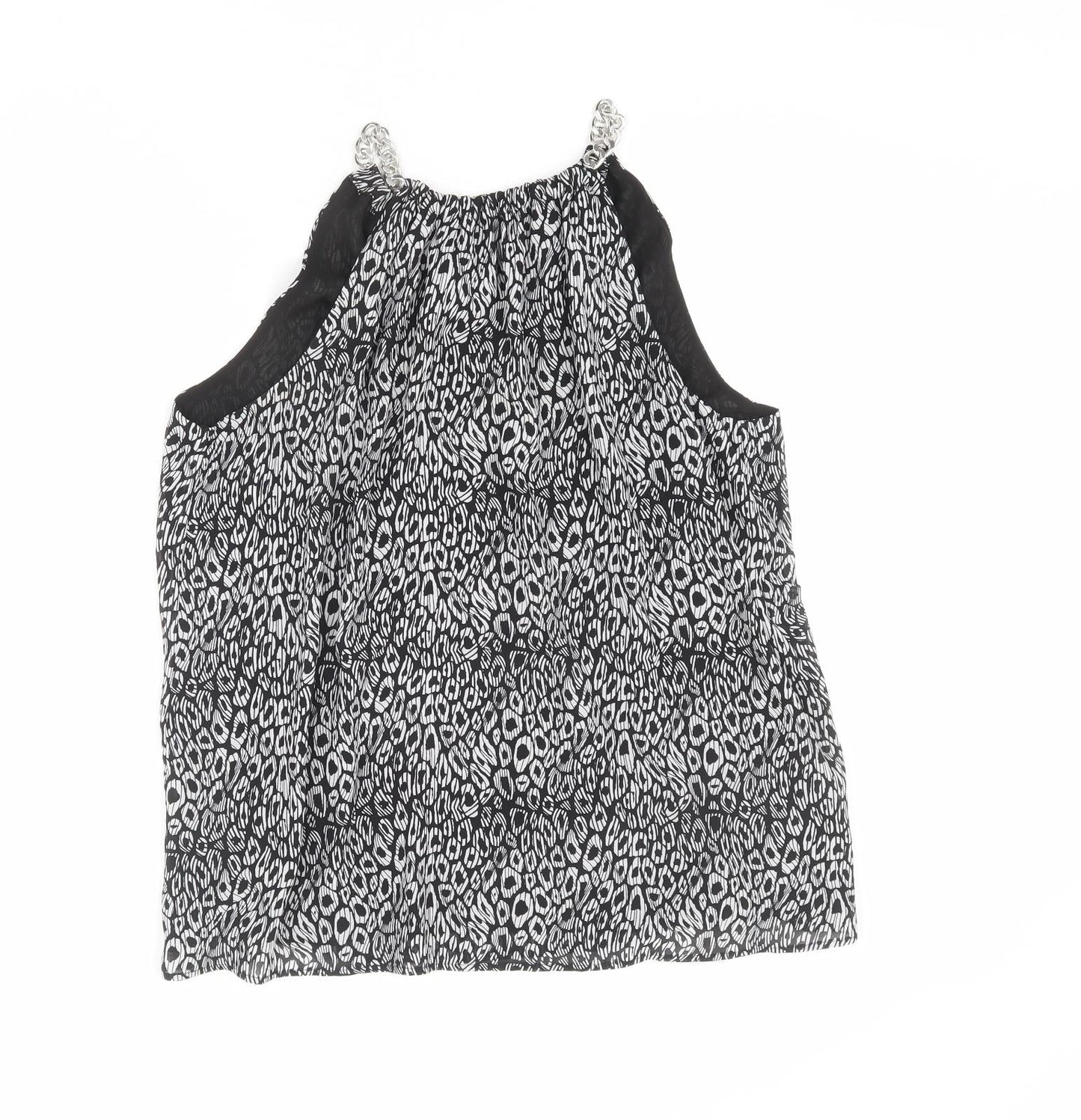Michael Kors Womens Black Geometric Polyester Camisole Tank Size M Boat Neck