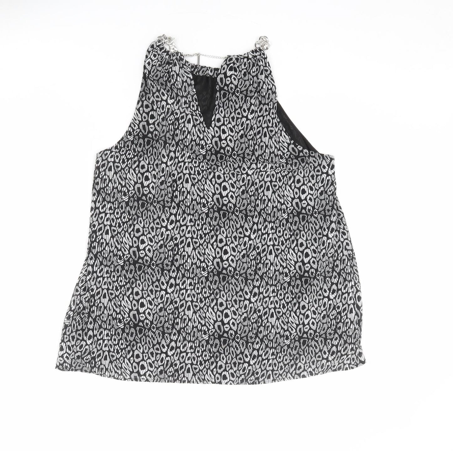 Michael Kors Womens Black Geometric Polyester Camisole Tank Size M Boat Neck