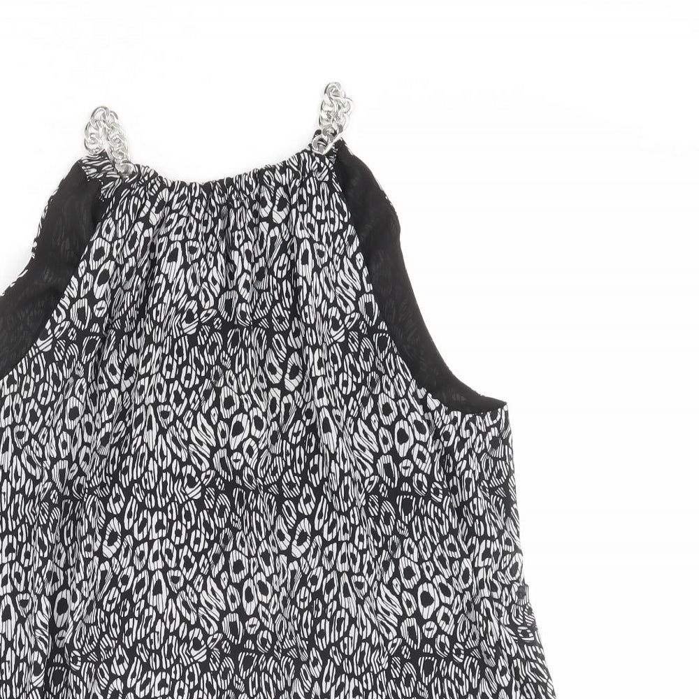 Michael Kors Womens Black Geometric Polyester Camisole Tank Size M Boat Neck